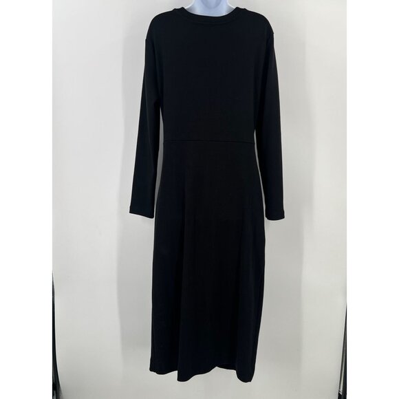 Tanya Taylor Blakely Dress 2X Black Knit Midi Maxi Long Sleeve Side Knot Ruched - Picture 2 of 9